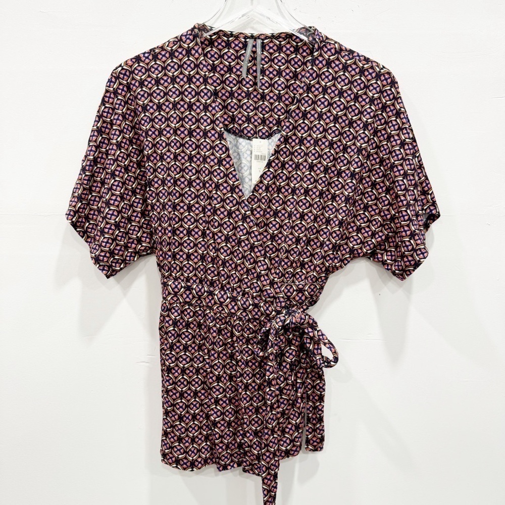 Anthropologie Flowy Sleeve Wrap Top Printed Stretch Small